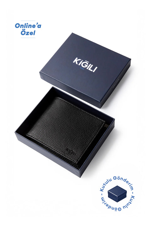Black Plain Wallet with Money Compartment and Gift Box, Card Holder