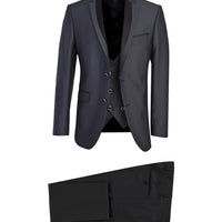 Koyu Füme 7 Drop Slim Fit Dar Kesim Mono Yaka Yelekli Smokin & Damatlık