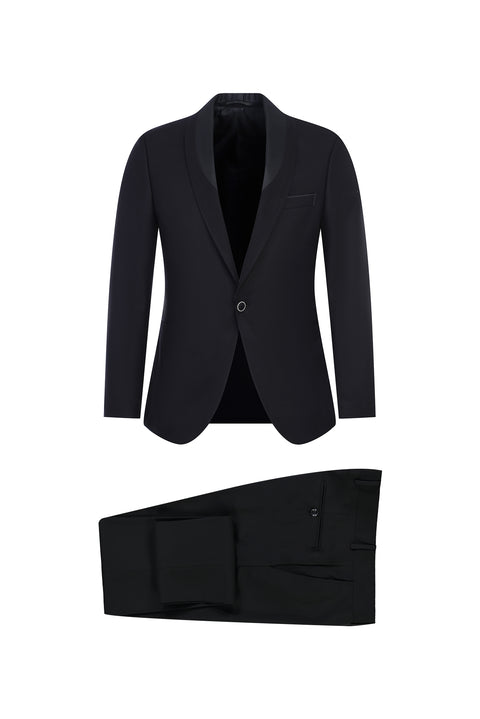 Black 7 Drop Slim Fit Narrow Cut Shawl Collar Tuxedo & Groom Suit