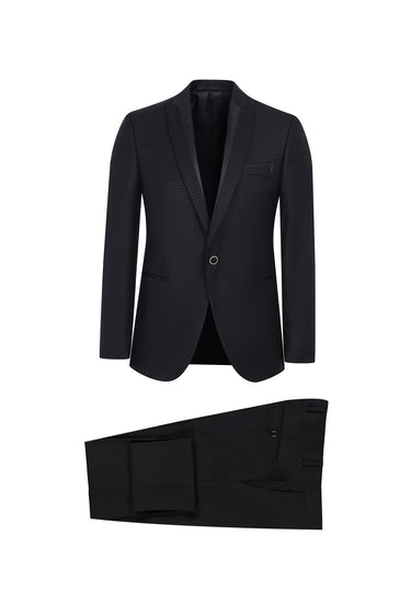 Siyah Slim Fit Dar Kesim Şal Yaka Smokin / Damatlık