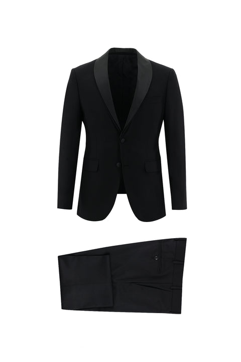 Siyah 7 Drop Slim Fit Dar Kesim Smokin & Damatlık