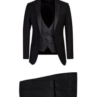 Siyah Mono Yaka Yelekli 7 Drop Slim Fit Dar Kesim Smokin & Damatlık