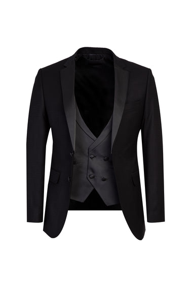 Siyah Mono Yaka Yelekli Slim Fit Dar Kesim Smokin / Damatlık