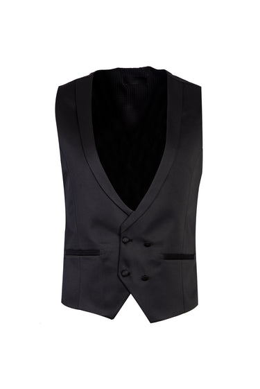 Siyah Mono Yaka Yelekli Slim Fit Dar Kesim Smokin / Damatlık