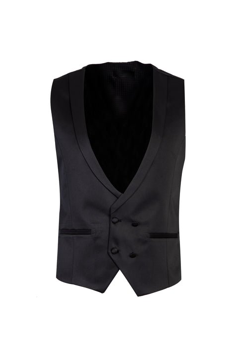 Siyah Mono Yaka Yelekli 7 Drop Slim Fit Dar Kesim Smokin & Damatlık