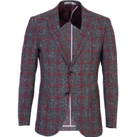 Koyu Bordo Ekose Slim Fit Dar Kesim Ceket