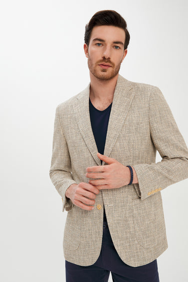 Açık Gri Yünlü Desenli Spor Ceket