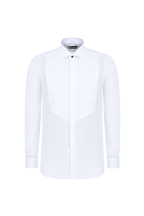 White Stand Collar Slim Fit Narrow Cut Cotton Shirt