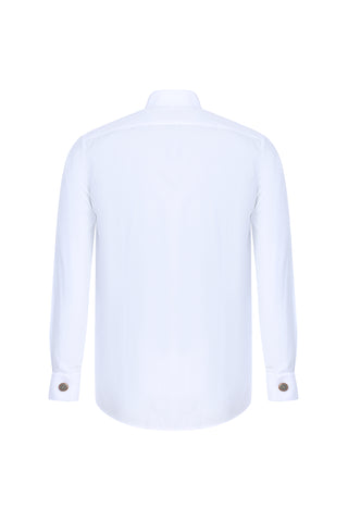 Beyaz Ata Yaka Slim Fit Dar Kesim Pamuk Gömlek