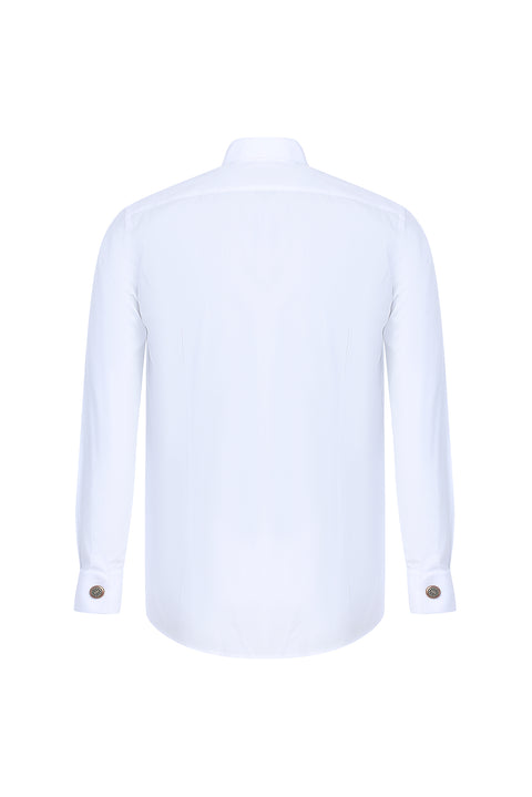 White Stand Collar Slim Fit Narrow Cut Cotton Shirt
