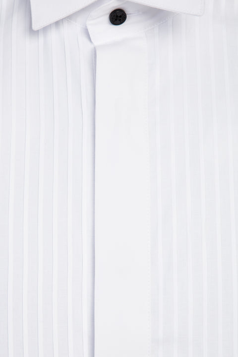 White Stand Collar Slim Fit Narrow Cut Cotton Shirt
