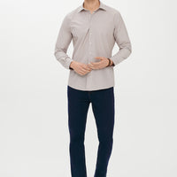 Orta Kahve Uzun Kol Slim Fit Dar Kesim Desenli Gömlek