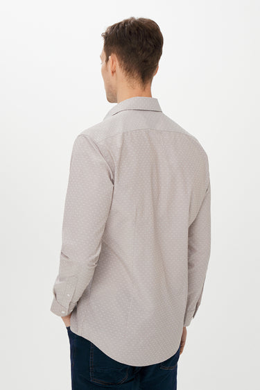 Orta Kahve Uzun Kol Slim Fit Dar Kesim Desenli Gömlek