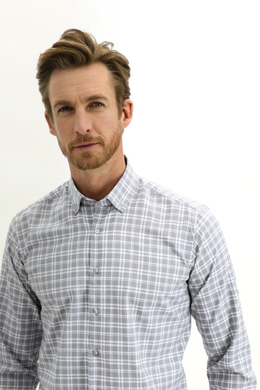 Orta Gri Uzun Kol Regular Fit Ekose Spor Pamuklu Gömlek