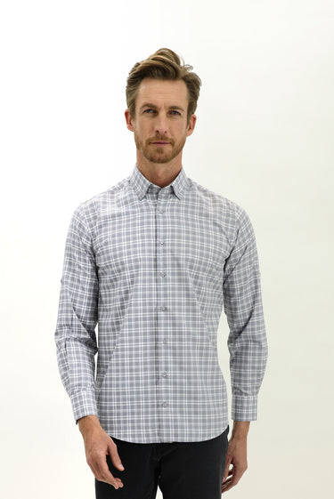 Orta Gri Uzun Kol Regular Fit Ekose Spor Pamuklu Gömlek