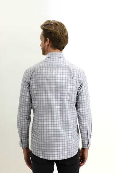 Orta Gri Uzun Kol Regular Fit Ekose Spor Pamuklu Gömlek