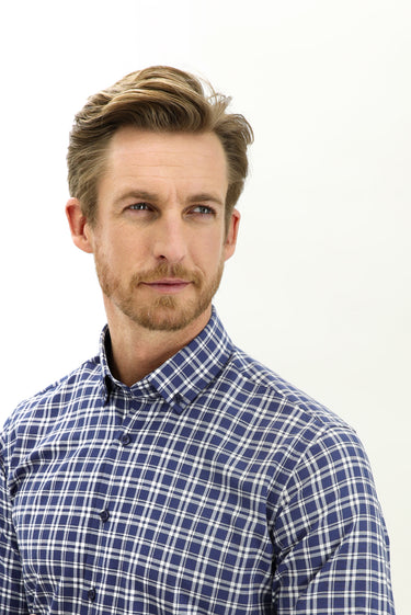 Orta Lacivert Uzun Kol Regular Fit Ekose Gömlek