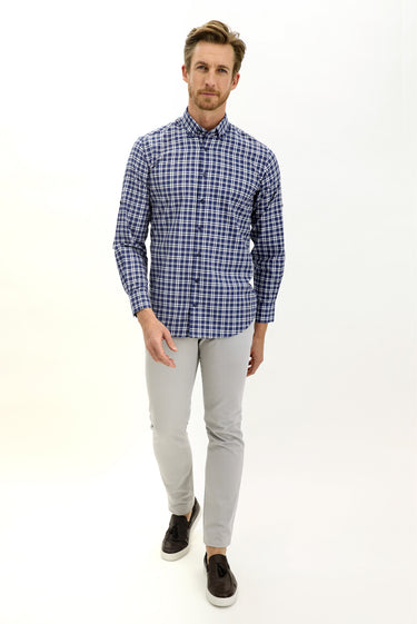 Orta Lacivert Uzun Kol Regular Fit Ekose Gömlek