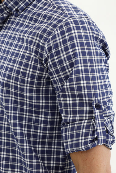 Orta Lacivert Uzun Kol Regular Fit Ekose Gömlek