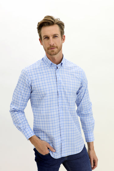 Gök Mavisi Uzun Kol Regular Fit Ekose Spor Gömlek