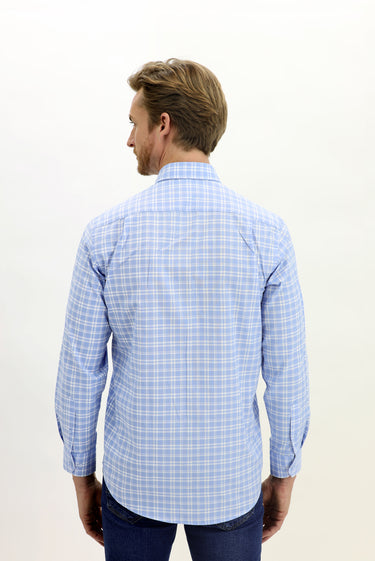 Gök Mavisi Uzun Kol Regular Fit Ekose Spor Gömlek