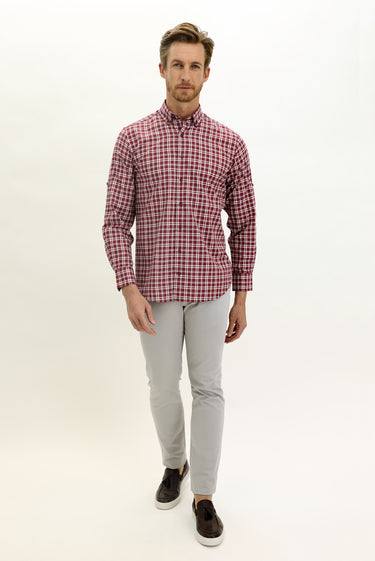 Koyu Bordo Uzun Kol Regular Fit Ekose Spor Gömlek