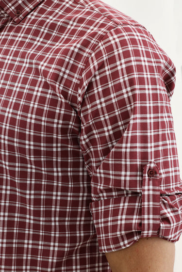 Koyu Bordo Uzun Kol Regular Fit Ekose Spor Gömlek