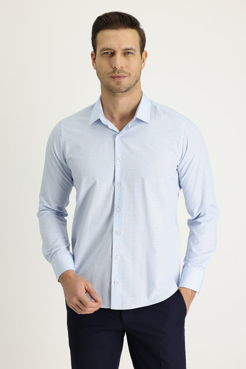 Blue Long Sleeve Slim Fit Patterned Shirt