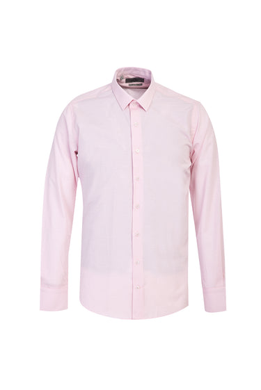 Orta Pembe Uzun Kol Slim Fit Dar Kesim Desenli Gömlek