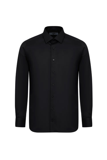 Siyah Uzun Kol Slim Fit Dar Kesim Non Iron Klasik Gömlek