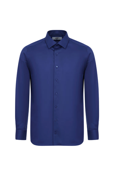 Orta Lacivert Uzun Kol Slim Fit Dar Kesim Non Iron Klasik Gömlek