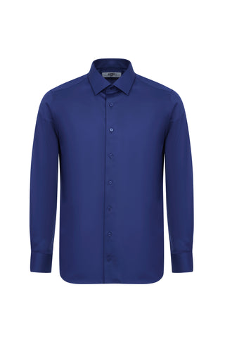 Orta Lacivert Uzun Kol Slim Fit Dar Kesim Non Iron Klasik Gömlek