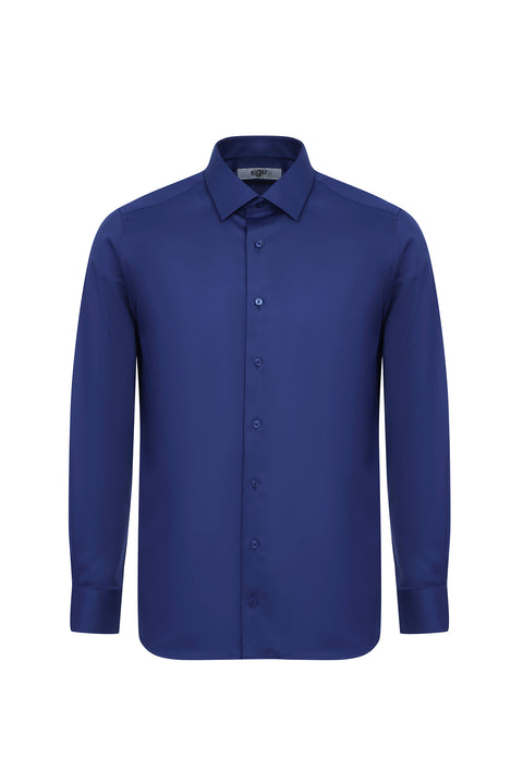 Orta Lacivert Uzun Kol Slim Fit Dar Kesim Non Iron Klasik Gömlek
