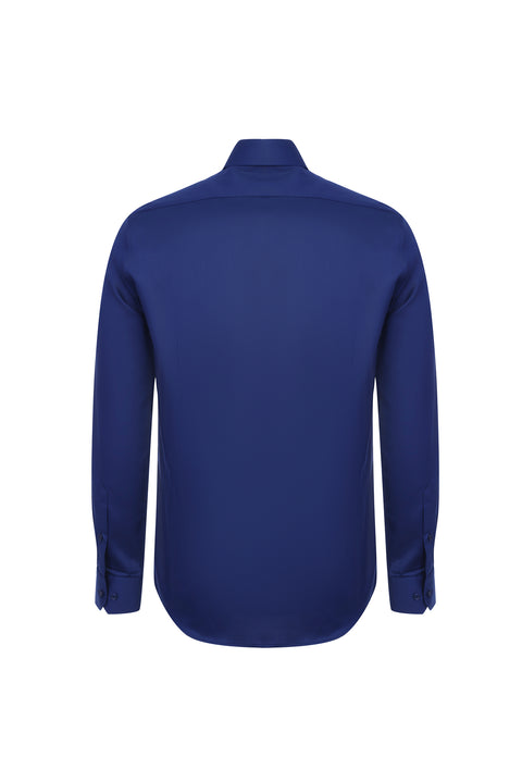 Orta Lacivert Uzun Kol Slim Fit Dar Kesim Non Iron Klasik Gömlek