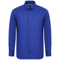 Saks Mavi Uzun Kol Slim Fit Dar Kesim Non Iron Saten Klasik Pamuklu Gömlek