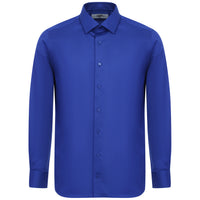 Saks Mavi Uzun Kol Slim Fit Dar Kesim Non Iron Saten Klasik Pamuklu Gömlek