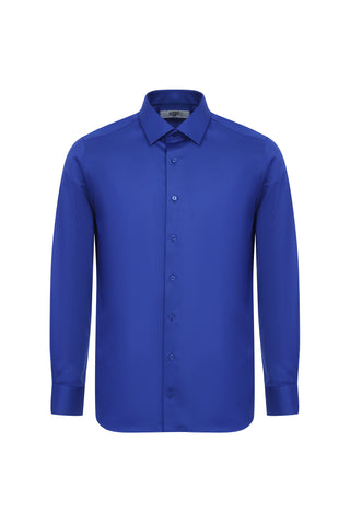 Saks Mavi Uzun Kol Slim Fit Dar Kesim Non Iron Saten Klasik Pamuklu Gömlek