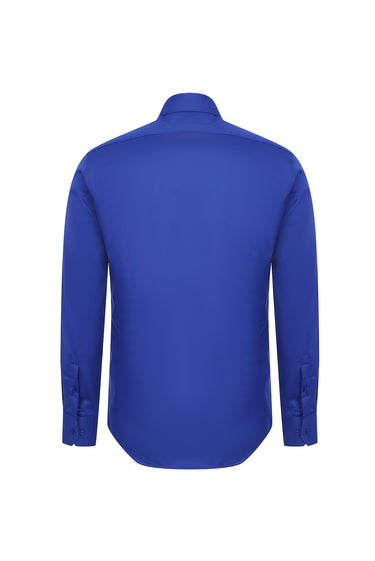 Saks Mavi Uzun Kol Slim Fit Dar Kesim Non Iron Saten Klasik Pamuklu Gömlek