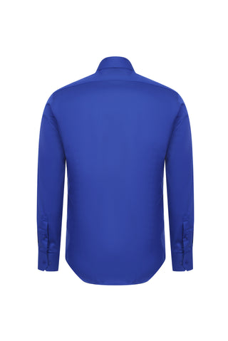 Saks Mavi Uzun Kol Slim Fit Dar Kesim Non Iron Saten Klasik Pamuklu Gömlek