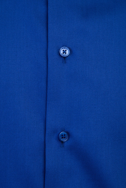 Saks Mavi Uzun Kol Slim Fit Dar Kesim Non Iron Saten Klasik Pamuklu Gömlek