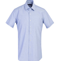Koyu Mavi Kısa Kol Slim Fit Dar Kesim Desenli Gömlek