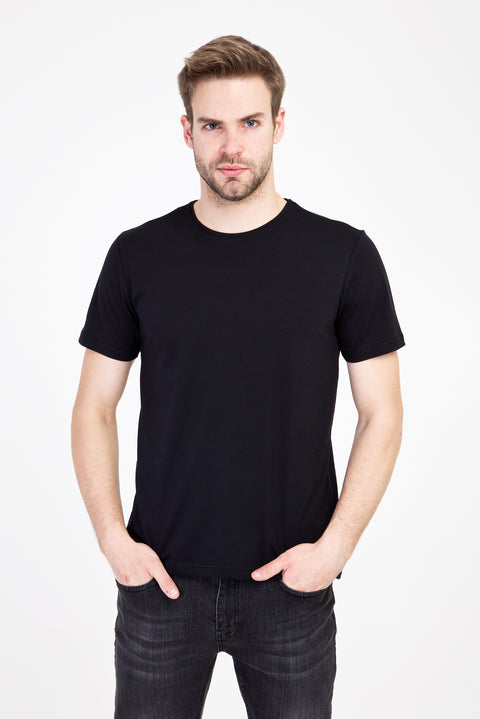 Siyah Bisiklet Yaka Slim Fit Dar Kesim Tişört
