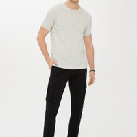 Açık Gri Melanj Bisiklet Yaka Slim Fit Dar Kesim Tişört