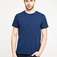 Orta Lacivert Bisiklet Yaka Düz Slim Fit Dar Kesim Tişört