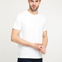 Beyaz Bisiklet Yaka Düz Slim Fit Dar Kesim Tişört