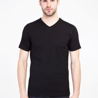 Siyah V Yaka Slim Fit Dar Kesim Pamuk Tişört