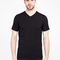 Siyah V Yaka Slim Fit Dar Kesim Pamuk Tişört