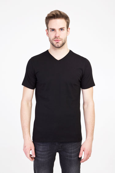Siyah V Yaka Slim Fit Dar Kesim Pamuk Tişört