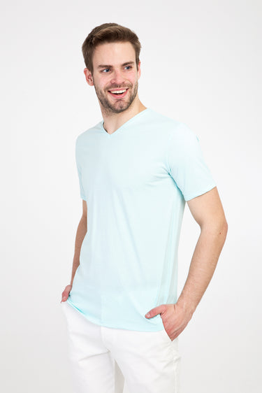 Su Mavisi V Yaka Slim Fit Dar Kesim Pamuk Tişört