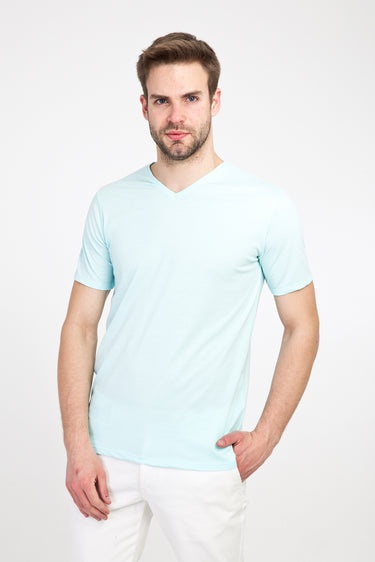 Su Mavisi V Yaka Slim Fit Dar Kesim Pamuk Tişört